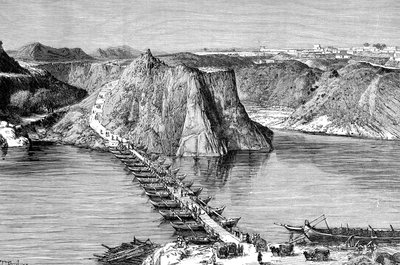 İndus üzerinde tekne köprüsü Khushalgarh, Pakistan, 1895 by Unbekannt