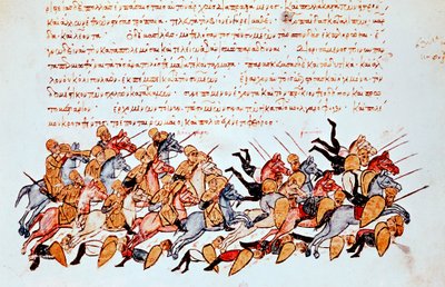 Bizans süvarileri, düşman süvarilerini ve piyadelerini eziyor by Unbekannt