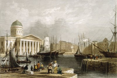 Canning Dock, Liverpool, Custom House'u gösteriyor, 1841 by Unbekannt