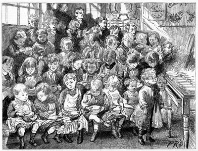 Akşam yemeğinde çorba bekleyen çocuklar, London Board School, Danish Terrace, Islington, 1889 by Unbekannt