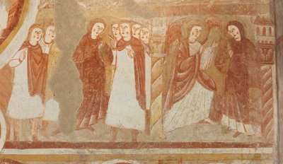 Kilise (Église Saint-Martin). İç mekan. Duvar resimleri (fresk). Nefin batı duvarı. Detay. Bakire