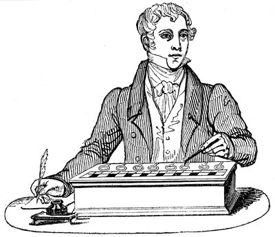 Pascal toplama makinesi kullanan katip, 1835 by Unbekannt