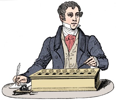 Pascal toplama makinesi kullanan katip, 1835 by Unbekannt