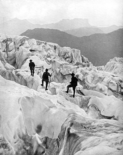 20. yüzyılın başlarında Mont Blanc, İsviçre yolunda Bossons buz şelalesinden tırmanırken by Unbekannt