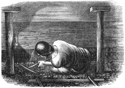 Dar bir damarda çalışan kömür madencisi, c1864. by Unbekannt