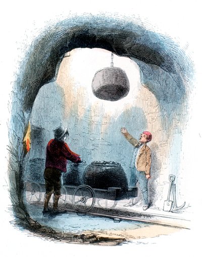 Kömür madenciliği: bir madenin yüzeyine sepetler dolusu kömür göndermek, 1852 by Unbekannt