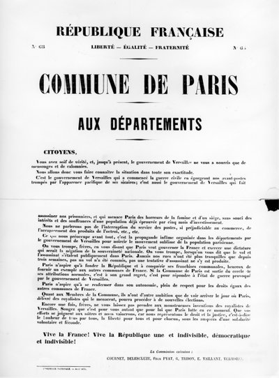 Commune de Paris, Paris Komünü'nün Fransız Siyasi afişlerinden, Mayıs 1871 by Unbekannt