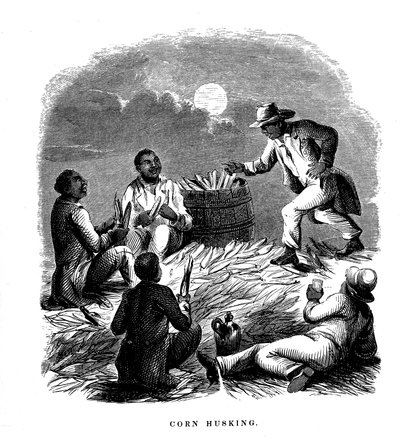 Mısır soyma, mısır soyma işlemi yapan siyahi işçiler, güney ABD, 1850 dolayları by Unbekannt