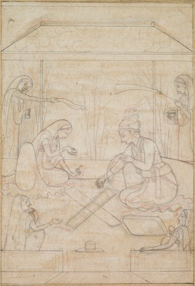 Bir Terasta Chaupar Oynayan Çift, c. 1790-1800. by Unbekannt