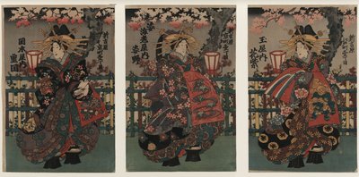 Nezaketçiler Shigeoka, Sugatano ve Hanamurasaki. Üç Parçalı. Yoshiw