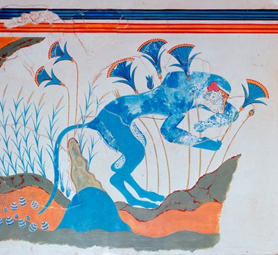 Bir maymun ve papirüsün Girit freski, MÖ 16.-14. yüzyıl by Unbekannt