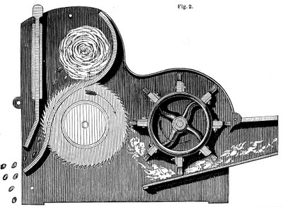 Eli Whitneys 1765-1825 pamuğu temizlemek için çırçır makinesinin kesiti, 1865 by Unbekannt