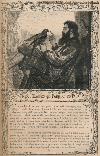 Crusoe Papağanına Konuşmayı Öğretiyor, c1870 by Unbekannt
