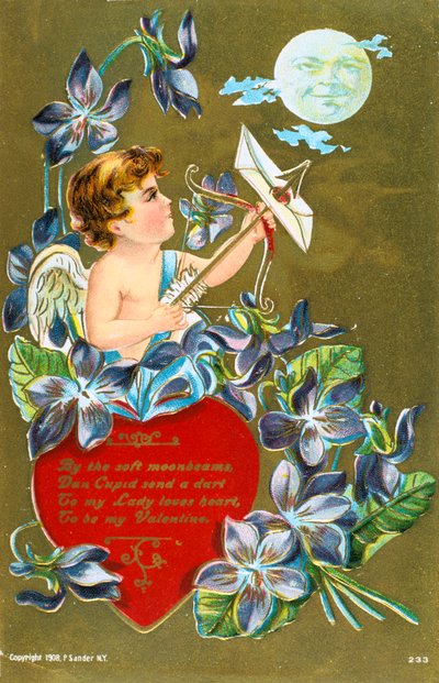 Aşk mektubu taşıyan bir ok atan aşk tanrısı, Amerikan Sevgililer Günü kartı, 1908 by Unbekannt