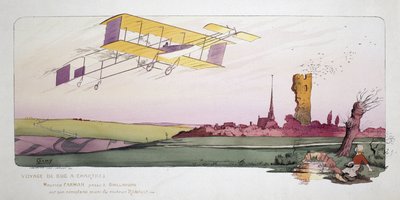 Havacılığın başlangıcı: Maurice Farman (1878-1964), "Voyage de Bac a Chartres" yarışı sırasında Renault motoruyla donatılmış çift kanatlı 1910 dolaylarında by Unbekannt