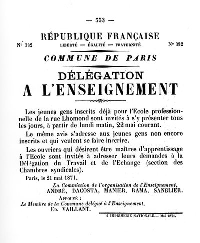 Delegasyon a Lenseignement, Paris Komünü