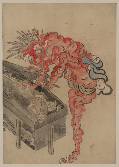 İblis, muhtemelen Ibaraki, bir kutuyu açıyor, 19. yüzyılın başlarında. by Unbekannt