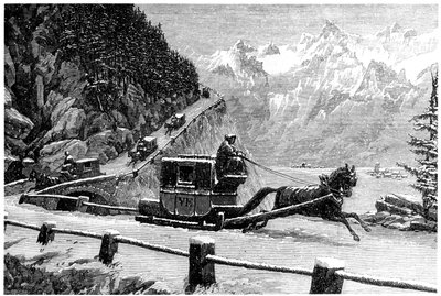 Kışın atlı kızakla Mont Cenis geçidinden inerken, 19. yüzyıl by Unbekannt