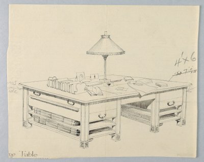 Her İki Tarafta İki Açık Sedye Raflı Büyük Kitaplık Depolama Masası için Tasarım, 1900–05 by Unbekannt