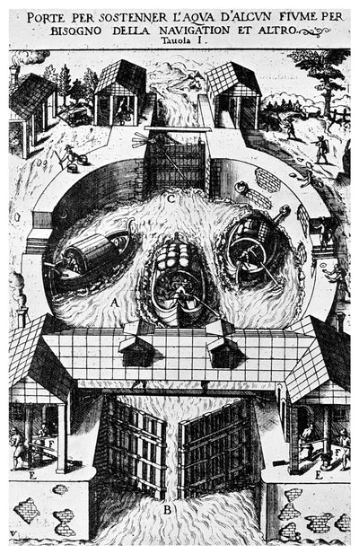 15. yüzyıl 1956 Leonardo da Vinci tarafından menteşeli kanal kilit kapıları için tasarım by Unbekannt