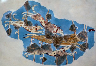 Yaban domuzu avını gösteren bir Miken freskinin detayı by Unbekannt