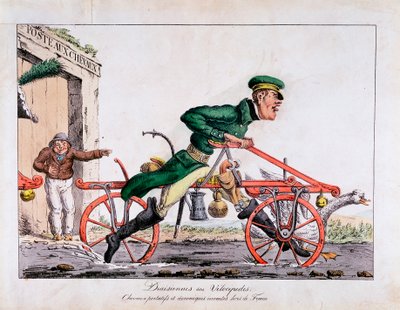 Fransız posta servisinde atların yerini alan Draisienne veya velocipede, 1818 by Unbekannt