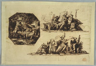 Çizim, Bacchus, Apollo ve Mnemosine; Kupalı Minerva by Unbekannt
