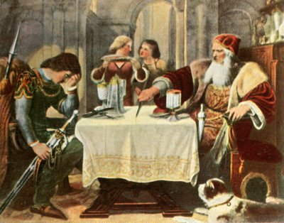 Eberhard, kendisi ve oğlu Ulrich arasındaki masa örtüsünün yarısını keser, 1377, 1936. by Unbekannt