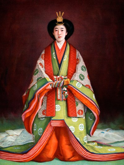 Japonya İmparatoriçesi Nagako, taç giyme kıyafetleri içinde, c1924 by Unbekannt
