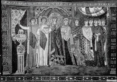İmparatoriçe Theodora ve Sarayının Üyeleri, Bizans, 20. yüzyılın başları, 6. yüzyıla ait orijinal. by Unbekannt
