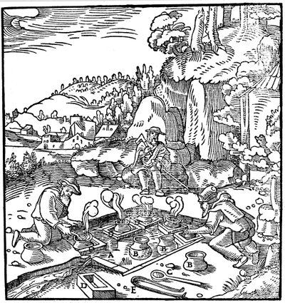 Tuz elde etmek için doğal bir kaplıcada tuzlu su kaplarının buharlaştırılması, 1556 by Unbekannt