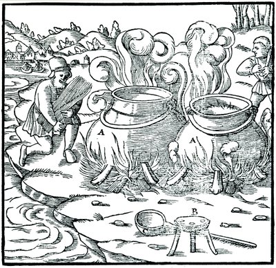 Tuz elde etmek için deniz suyunun demir kaplarda buharlaştırılması, 1556 by Unbekannt