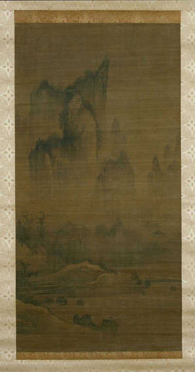 Sisle örtülü tapınaktan akşam çanı, Dongting Gölü üzerinde Sonbahar ayı sağda, yaklaşık. 1450-1500. by Unbekannt