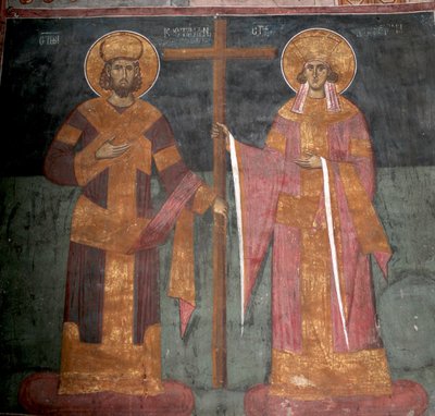 Haçın Yüceltilmesi. Aziz Büyük Konstantin ve Helena, yaklaşık 1350 by Unbekannt