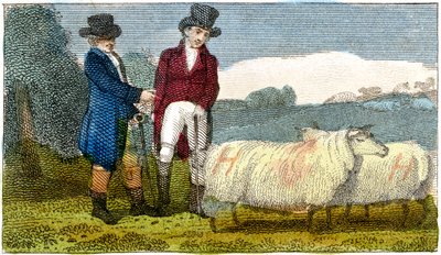Dishley New Leicester koyunlarını tartışan çiftçiler, 1822 by Unbekannt
