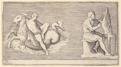 Deniz Keçisi Üzerine Figür, Adam Oyma Kanadı, yayınlanmış ca. 1599-1622. by Unbekannt