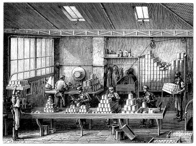 Yiyecek kutularını doldurma ve lehimleme, Fransa, c1870 by Unbekannt
