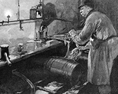 Bir Amerikan bira fabrikasında bira fıçılarının doldurulması, 1885 by Unbekannt