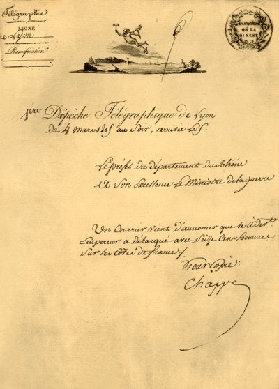 Lyon'dan ilk telgraf gönderisi, 4 Mart 1815, 1921. by Unbekannt