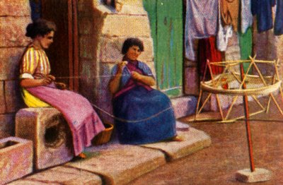 Balıkçılar ağlar için iplik sarıyor, Malta, c1928. by Unbekannt