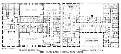 Kat planları, Park Lane Oteli, New York, 1924 by Unbekannt