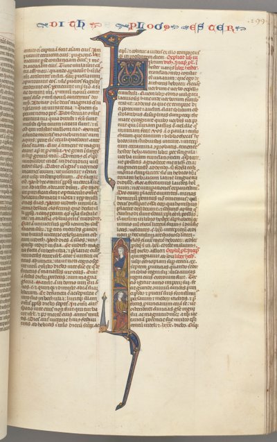 fol. 199r, Esther, baş harfi, iki oturmuş erkek figürü, c. 1275-1300. by Unbekannt