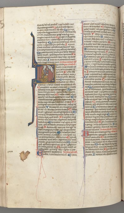 fol. 220v, Mezmur 38, baş harfi D, David diz çökmüş, yukarıdaki Tanrı