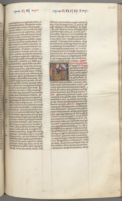 fol. 315r, Ağıtlar, tarihî baş harfi E, diz çökmüş bir Yeremya, Tanrı