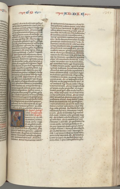 fol. 357r, Obadiah, baş harfi V, Obadiah ve tartışmada bir Yahudi, c. 1275-1300. by Unbekannt