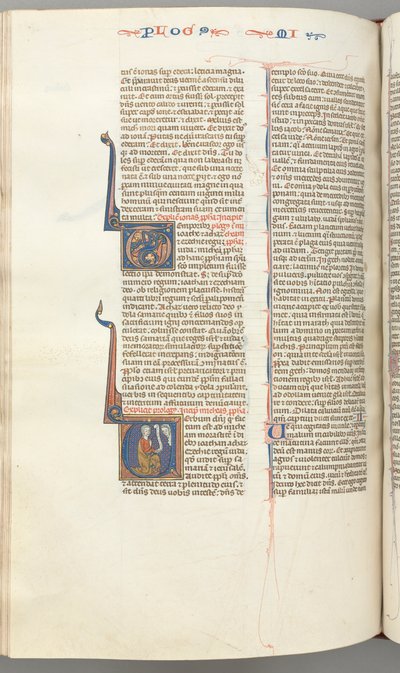 fol. 358v, Micah, geçmişe göre V, Micah diz çökmüş, yukarıda Tanrı