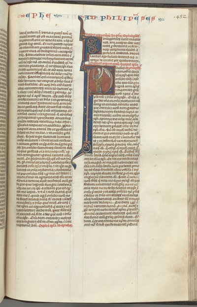 fol. 452r, Filipililer, baş harfi P, Paul bir kılıç ve bir parşömenle ayakta duruyor, t ile konuşuyor by Unbekannt