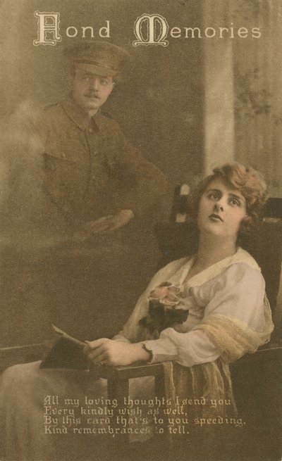 Fond Memories, bir askerden sevgilisine gönderilen romantik kartpostal by Unbekannt