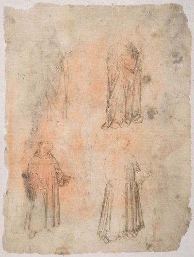 Dört Aziz recto, İki Aziz, Oturan Madonna ve Diz Çökmüş Figür, 14. yüzyıl. by Unbekannt