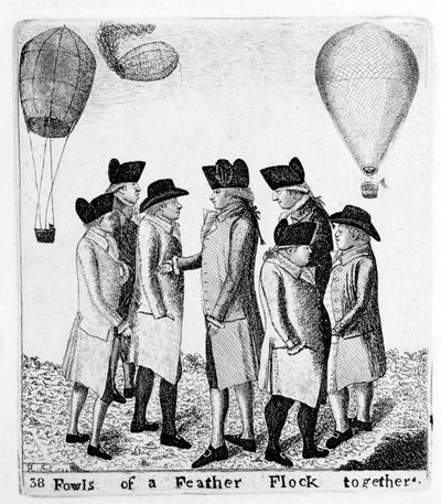 Bir Tüyün Kanatlı Kuşları birlikte, bir grup havacı, c1785 by Unbekannt